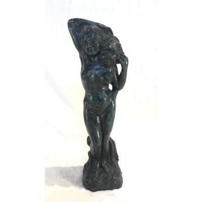 Sculpture En Bronze/fontaine - Femme à La Cruche - 13 X 47cm - Circa 1950