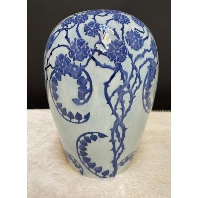 Swedish Ceramics - Gustave Berg - Signed On The Base - Stylized Floral Decor Style - Dim. 18x25