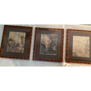 Series Of 3 Orientalist Watercolors By Gertrude Friebus