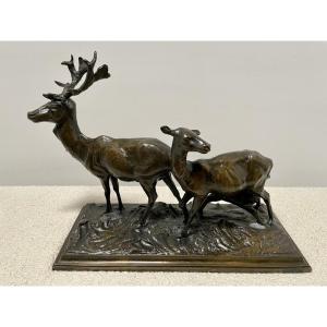 Sculpture En Bronze, Groupe Animalier. Signé Et Daté : Edg. Joris 1911 ami de Bugatti à Anvers 