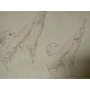 Pencil Study - Bell Ringers - 19th Century Italian School - Size 24 X 42cm