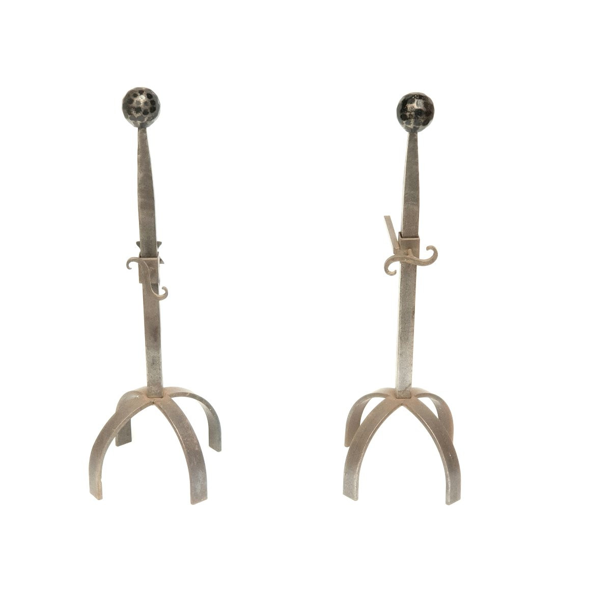 Pair Of Brutalist Wrought Iron Fireplace Andirons, 20th Century-photo-3