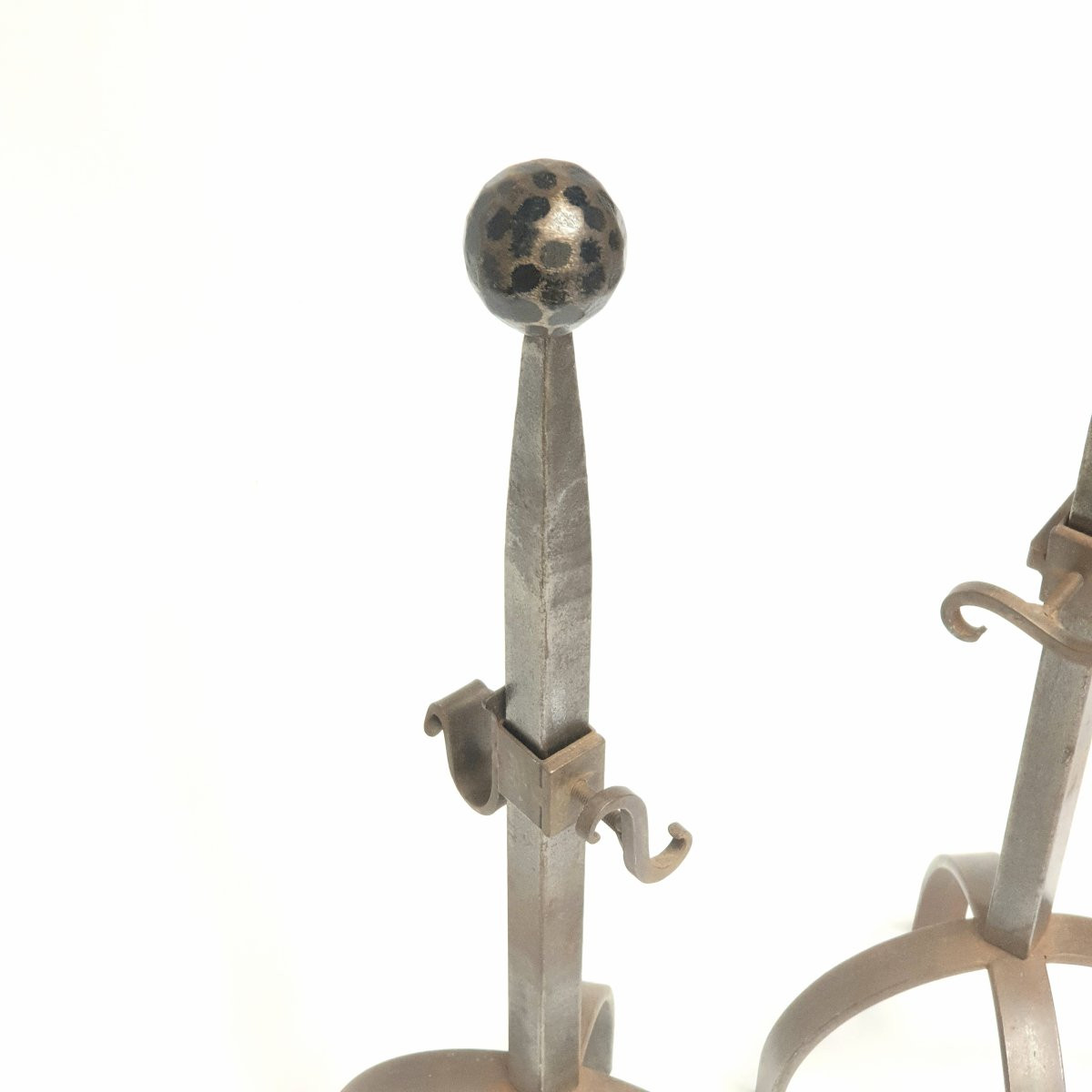 Pair Of Brutalist Wrought Iron Fireplace Andirons, 20th Century-photo-4