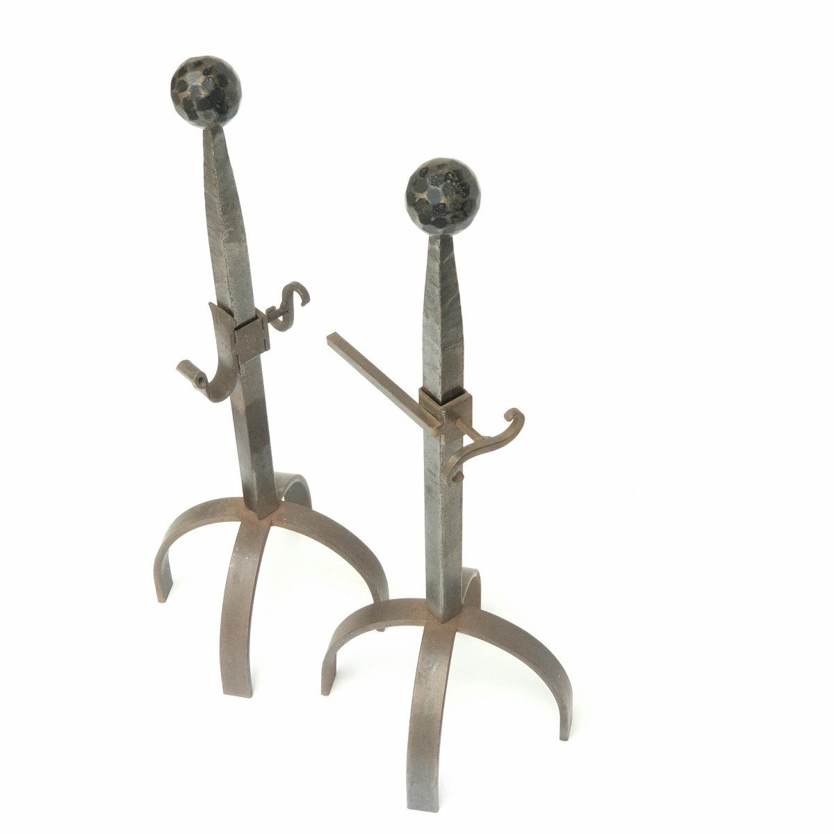 Pair Of Brutalist Wrought Iron Fireplace Andirons, 20th Century-photo-2