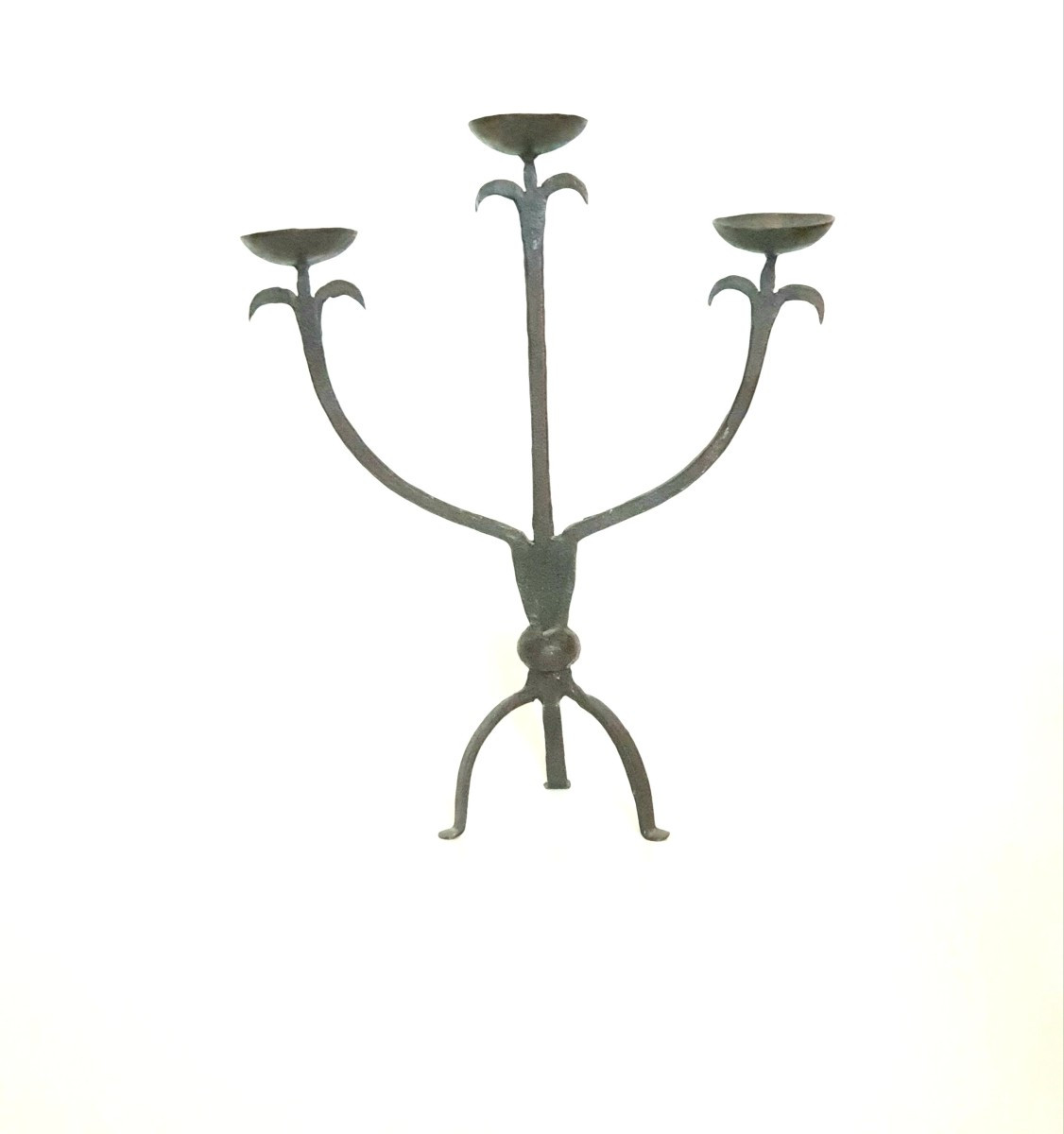 Brutalist Wrought Iron Candlestick, 1960s, 20th Century-photo-4