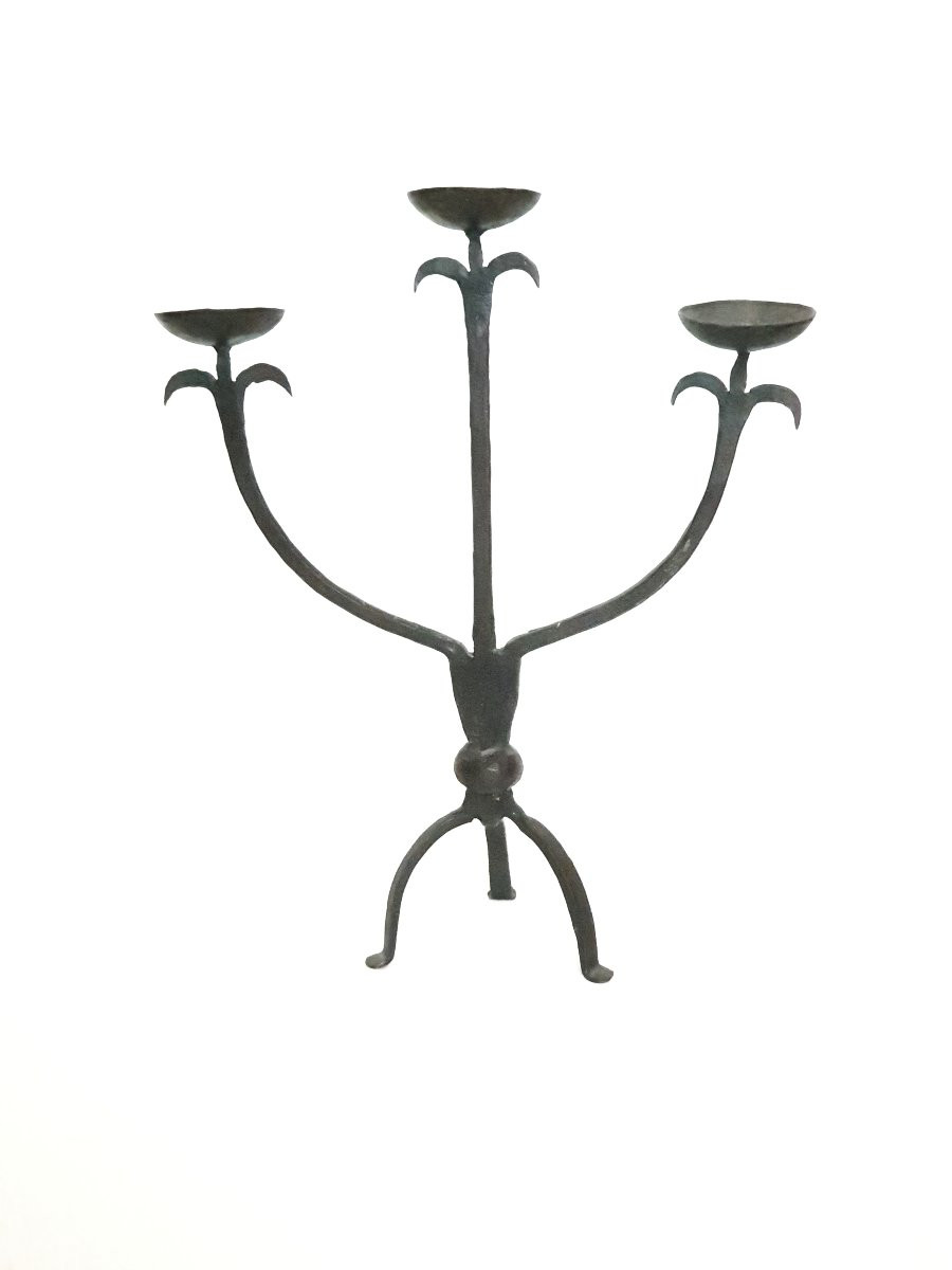 Brutalist Wrought Iron Candlestick, 1960s, 20th Century-photo-5