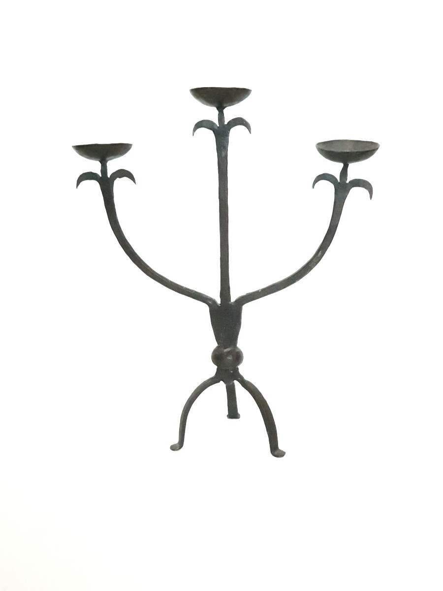 Brutalist Wrought Iron Candlestick, 1960s, 20th Century