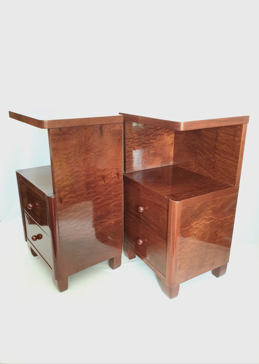 Paire De Chevet Art Deco  Acajou Moucheté -photo-4