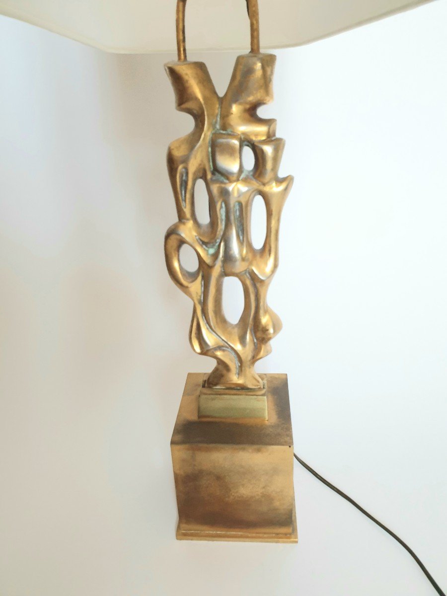 Gilt Bronze Lamp Signed Papineau 1970-photo-3