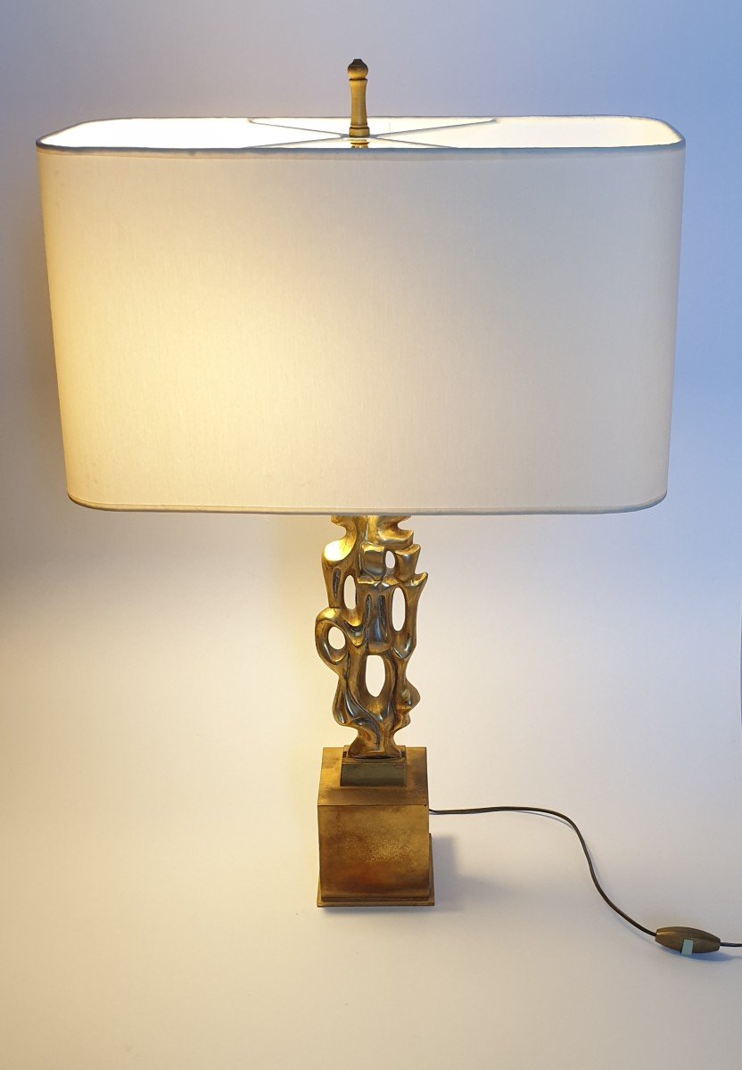 Gilt Bronze Lamp Signed Papineau 1970-photo-1