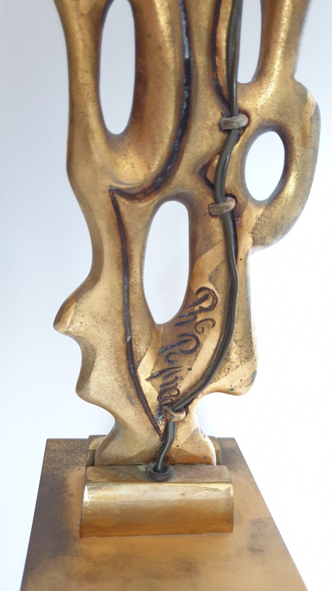 Gilt Bronze Lamp Signed Papineau 1970-photo-2