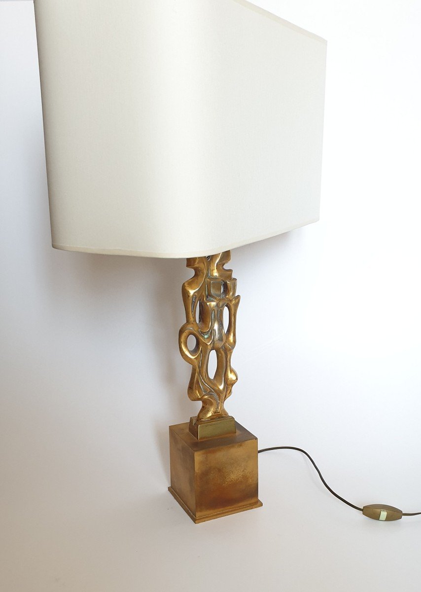 Gilt Bronze Lamp Signed Papineau 1970-photo-3