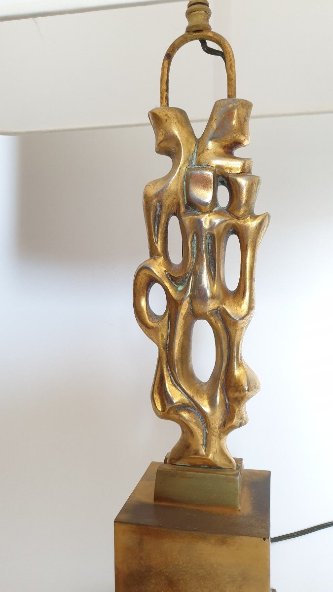 Gilt Bronze Lamp Signed Papineau 1970-photo-4