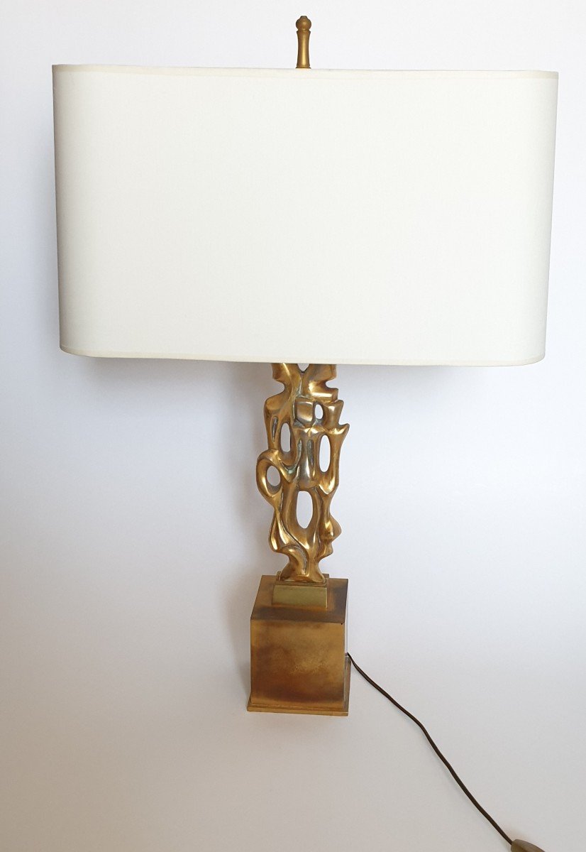 Gilt Bronze Lamp Signed Papineau 1970-photo-5