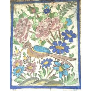 Iran Ceramic Tile Flowers And Bord Qajar Period Early 20th Century