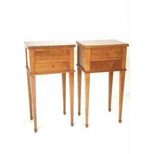Paire De Chevets En Merisier Massif  1960-1970 France 