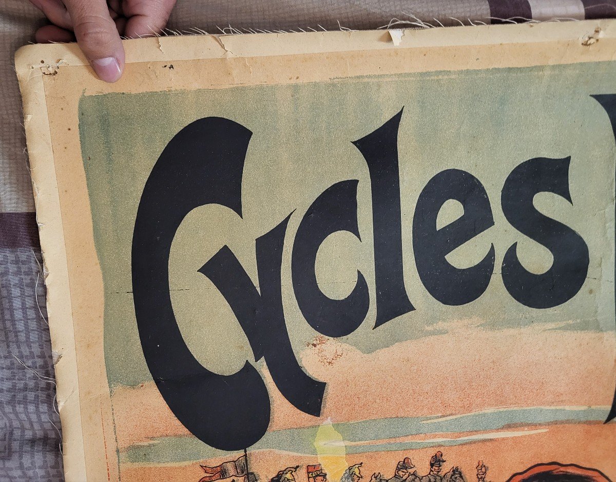 Ancienne Affiche Entoilée Publicitaire Cycles Rochet Paris-photo-3