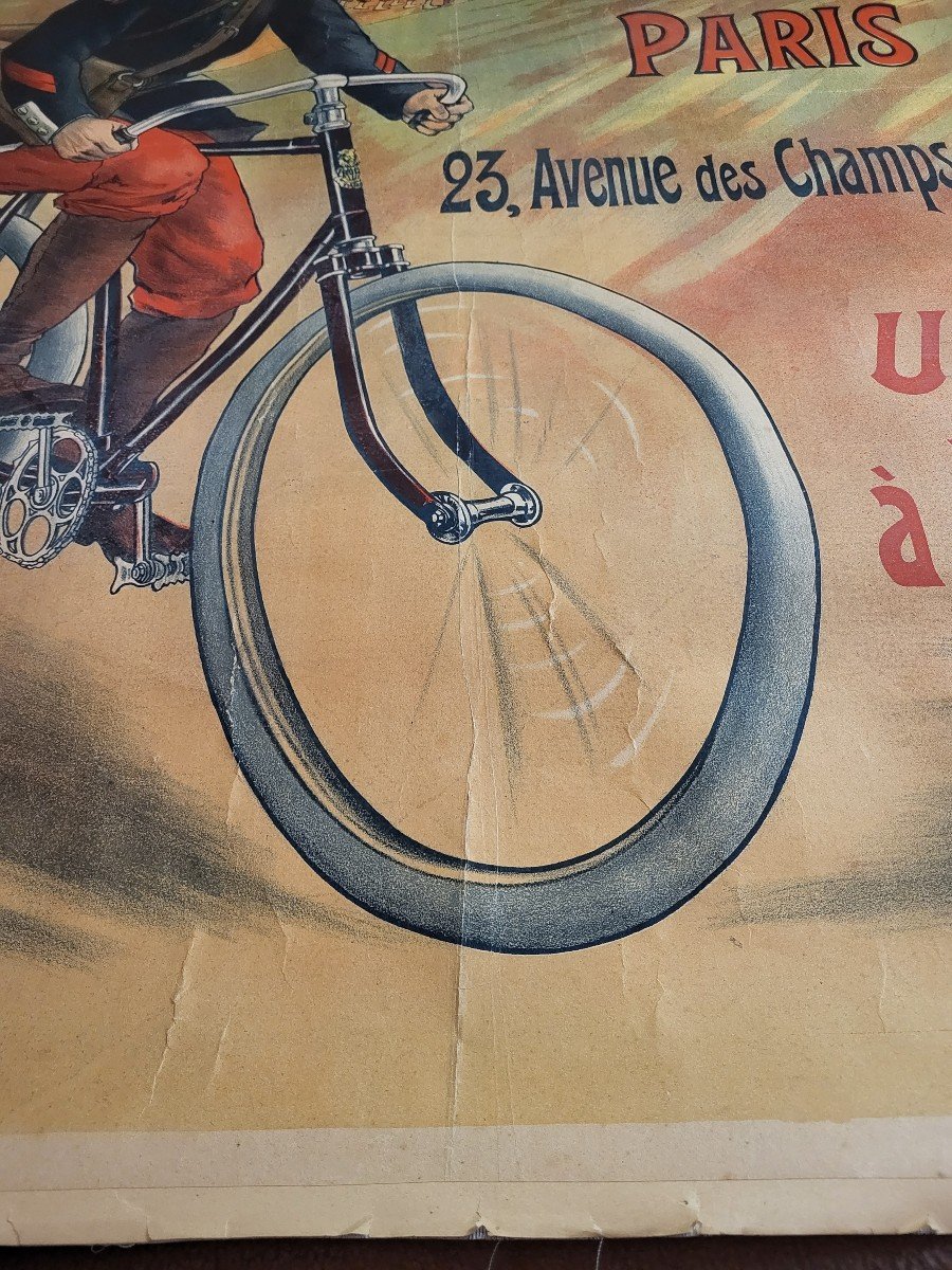 Ancienne Affiche Entoilée Publicitaire Cycles Rochet Paris-photo-2