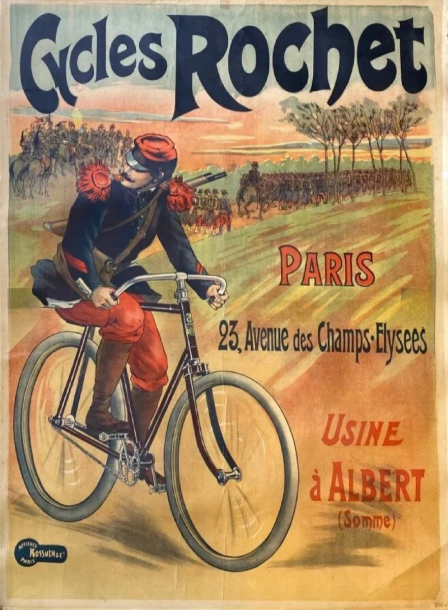 Ancienne Affiche Entoilée Publicitaire Cycles Rochet Paris