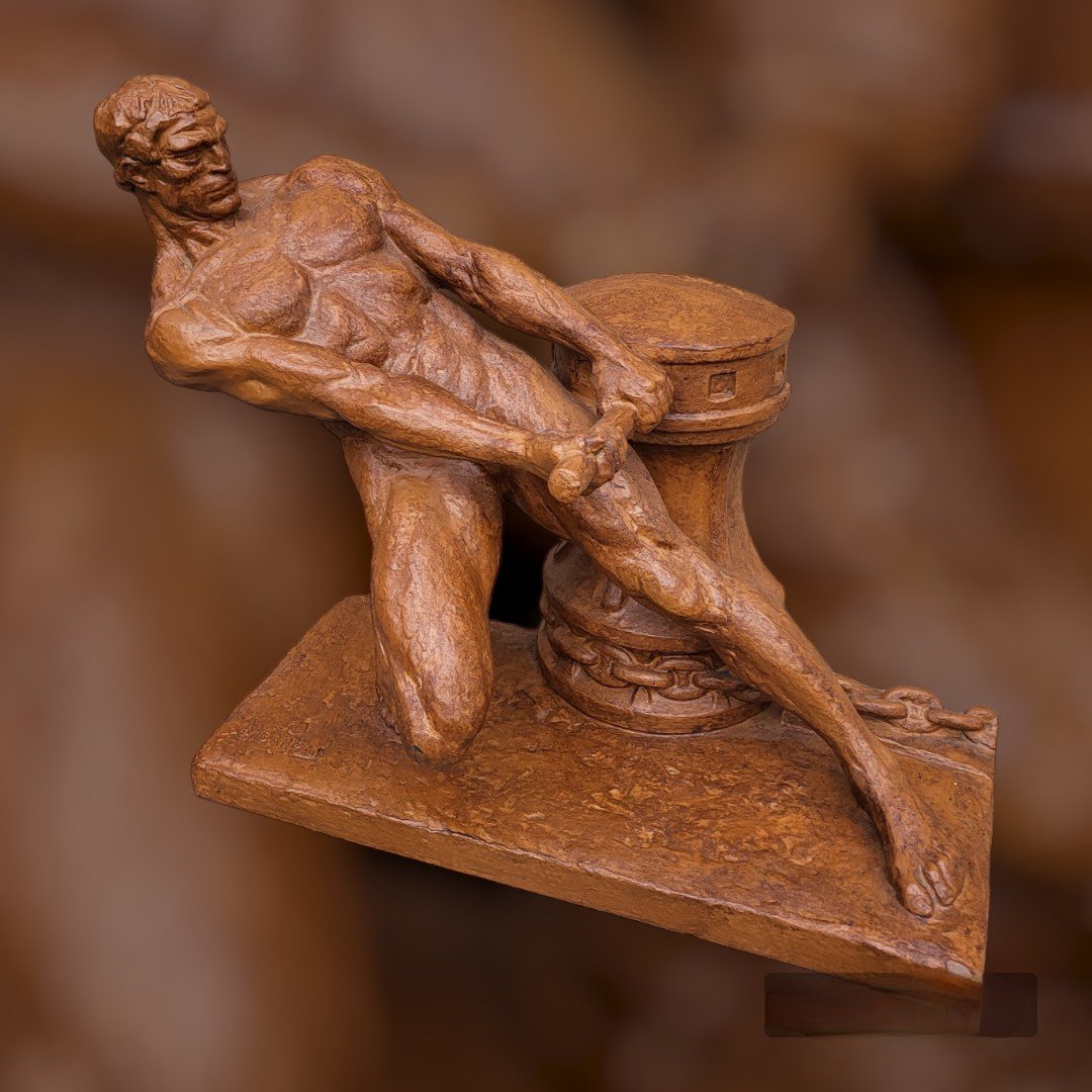 Henri Bargas Grande Terre Cuite Homme Au Travail / La Force Physique 