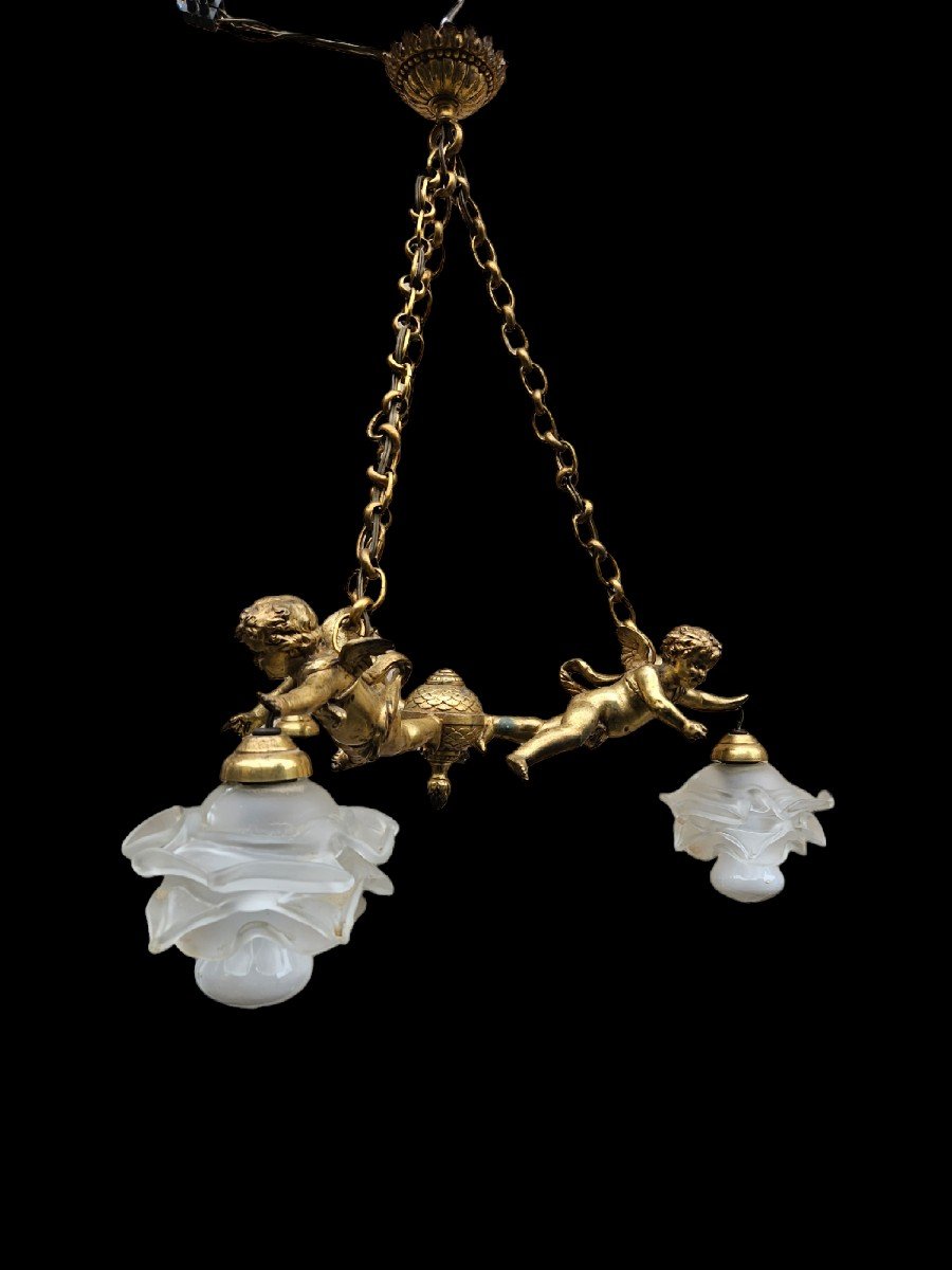 Chandelier & Suspension Decor By Putti & Angelot Circa 1900-photo-3