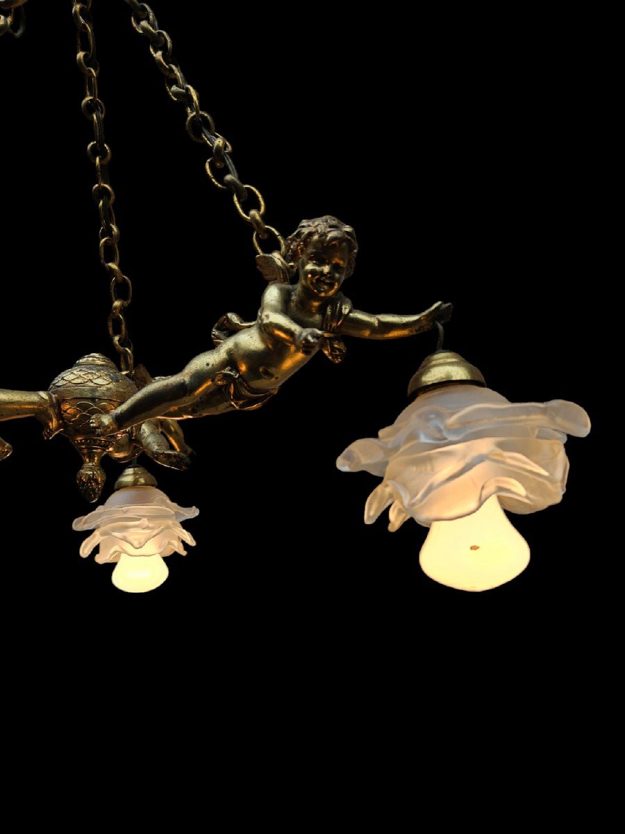 Chandelier & Suspension Decor By Putti & Angelot Circa 1900