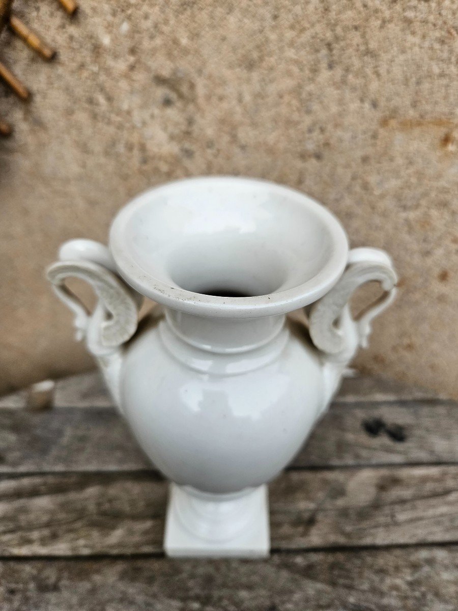 Vase En Porcelaine Empire & Cygnes, Swan & Fin 19ème , XIXe.-photo-4