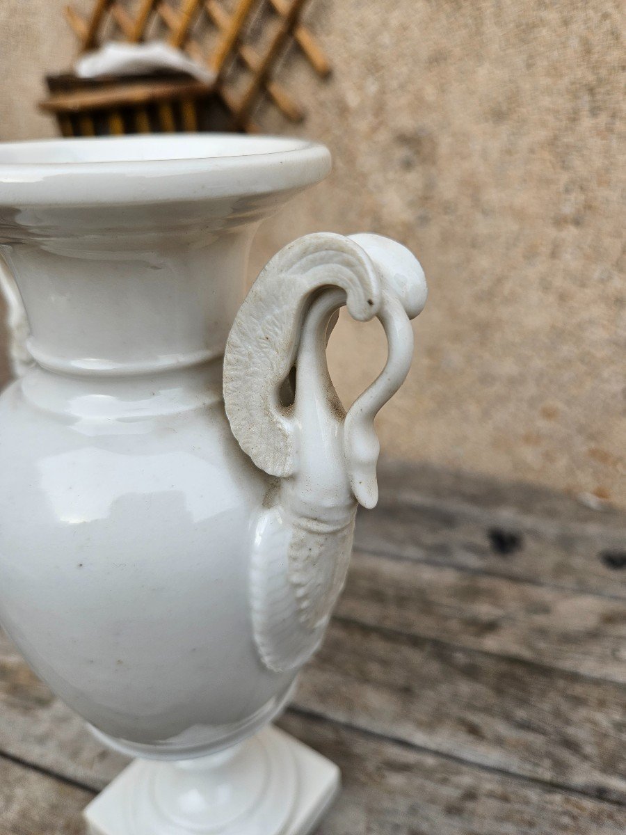 Vase En Porcelaine Empire & Cygnes, Swan & Fin 19ème , XIXe.-photo-2
