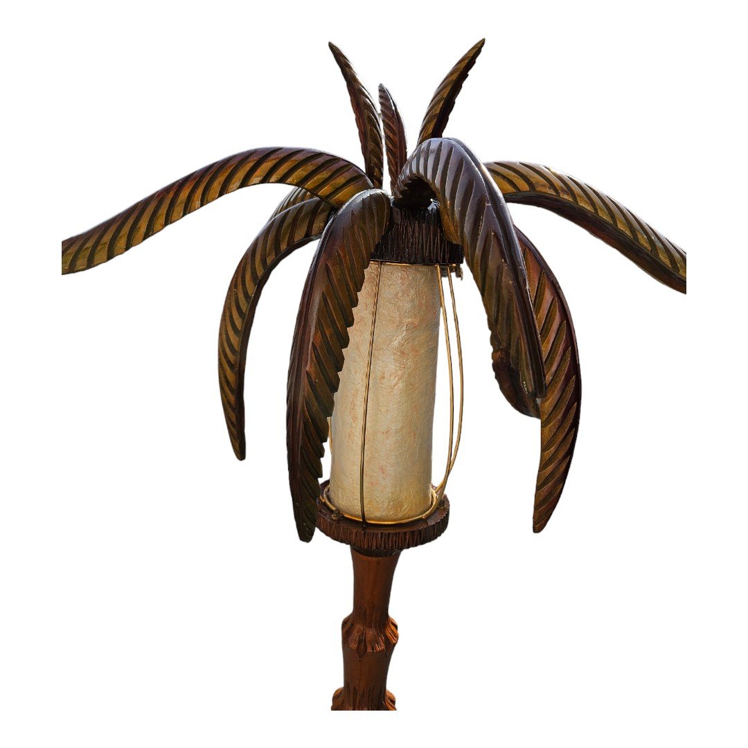 Lampadaire Palmier En Bois Sculpté Vintage & Années 1960 / 1970-photo-3