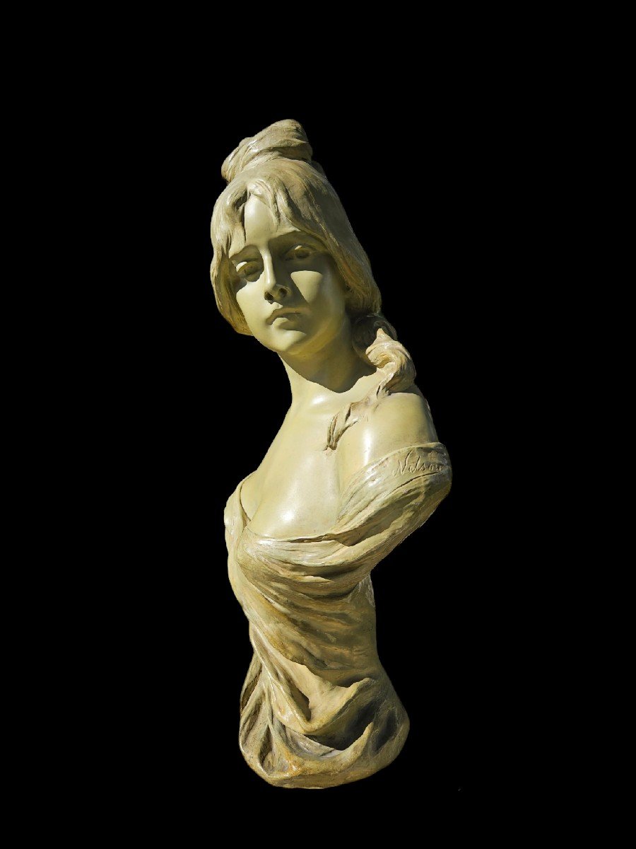 Terre Cuite Buste De Femme Par Goldscheider Art Nouveau-photo-4