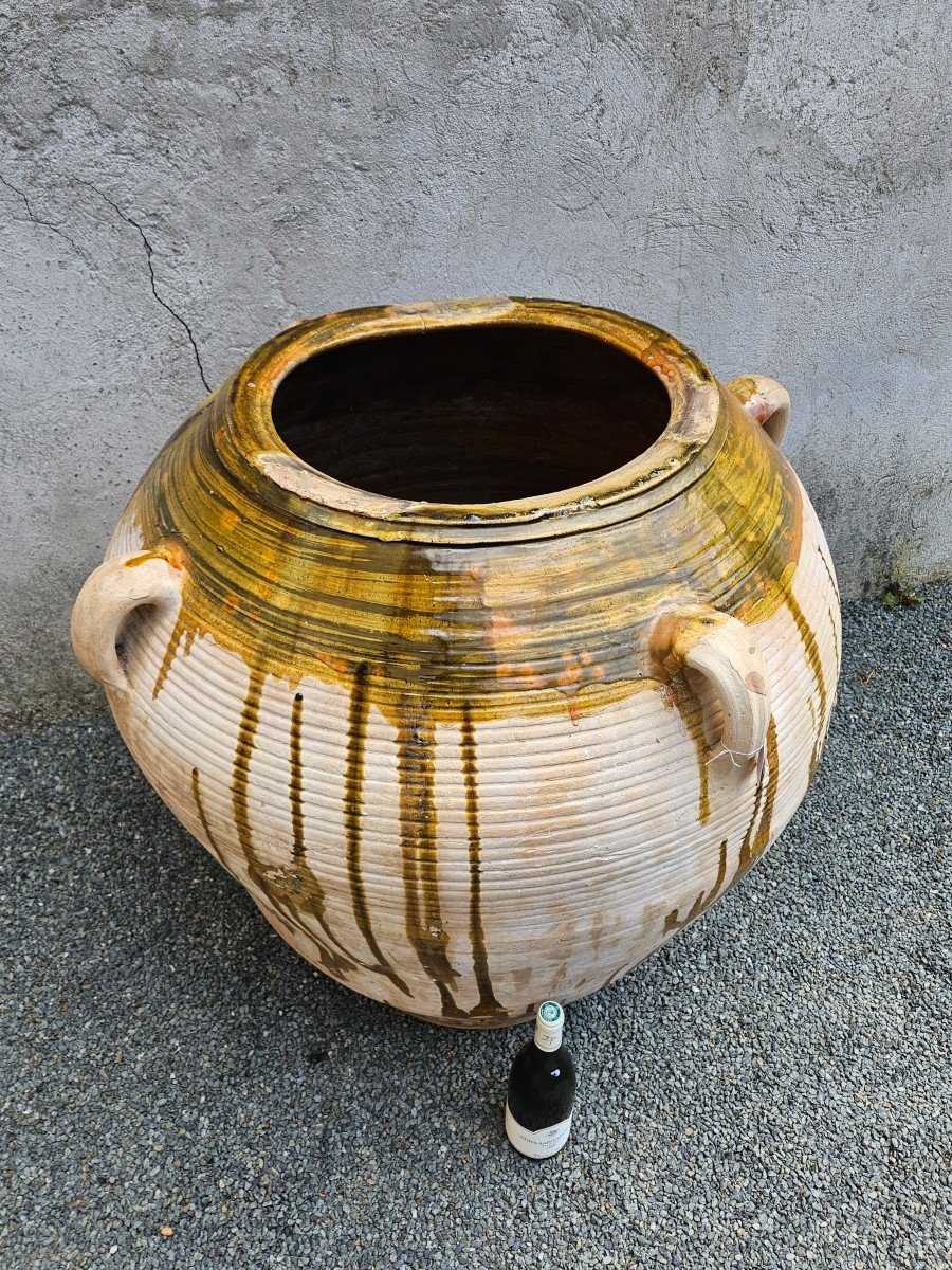 Importante Jarre à Huile En Terre Cuite Vernissée Fin XIXème Début XXème-photo-2
