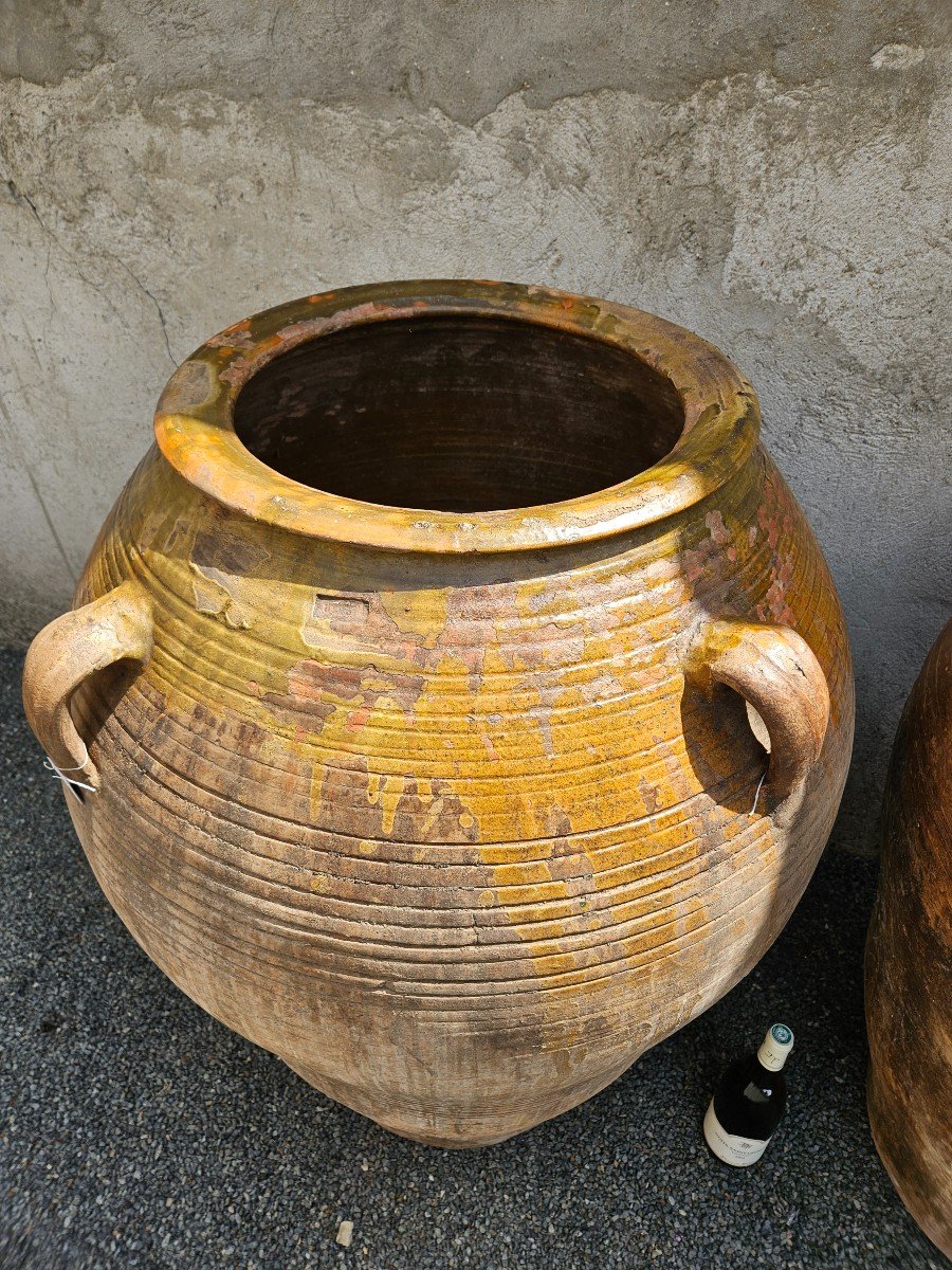Glazed Terracotta Oil Jar 1 Meter & Circa 1900-photo-4