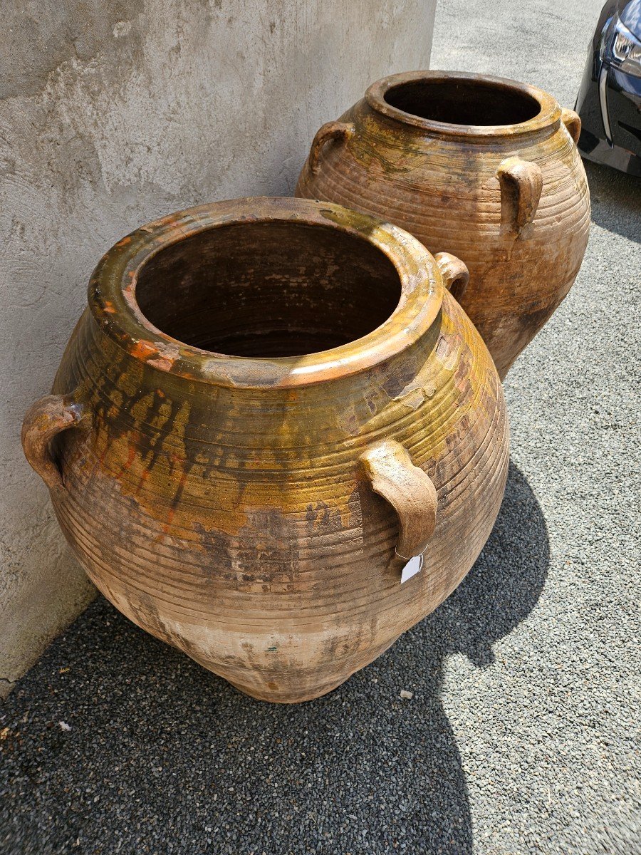 Glazed Terracotta Oil Jar 1 Meter & Circa 1900-photo-1
