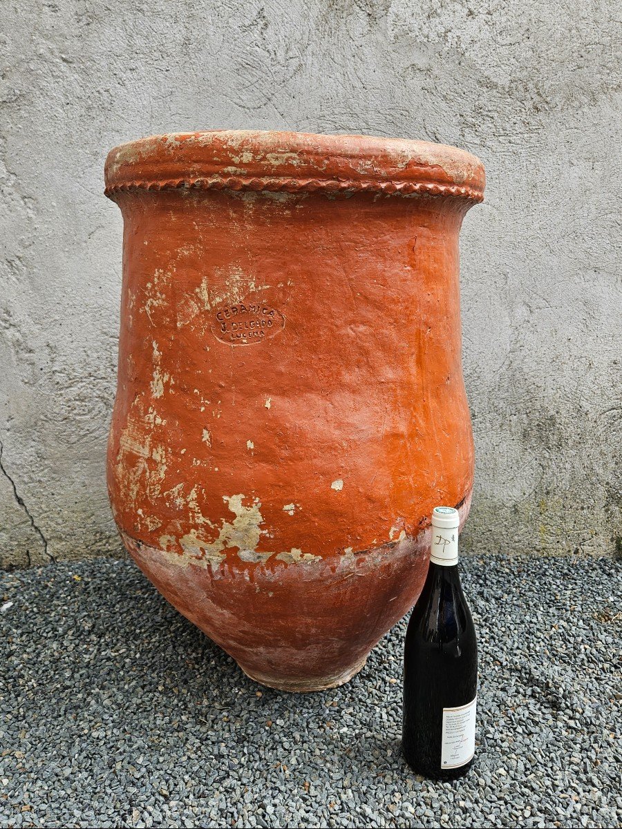 Ancienne Poterie En Terre Cuite Peinte Marquée "ceramica Delgado Lucema"