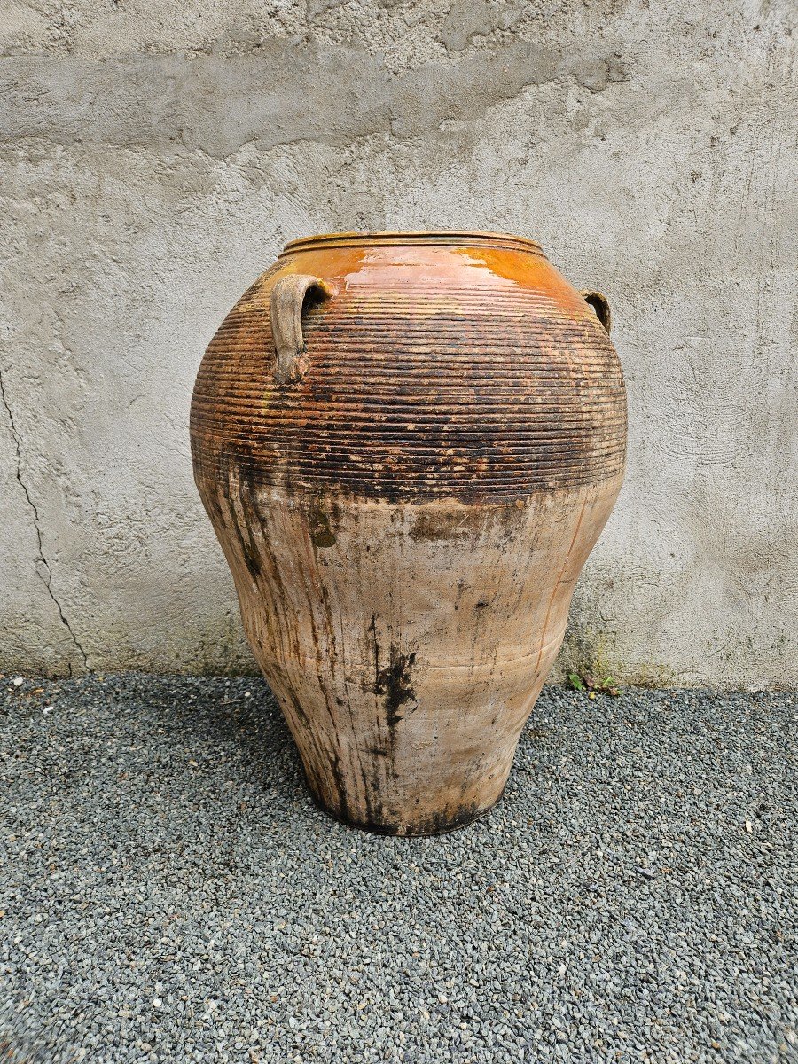 Jarre à Huile En Terre Cuite Vernissée Fin XIXème Début XXème-photo-1