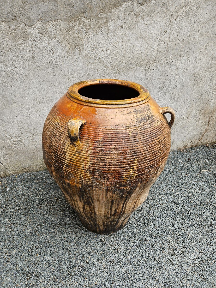 Jarre à Huile En Terre Cuite Vernissée Fin XIXème Début XXème-photo-2