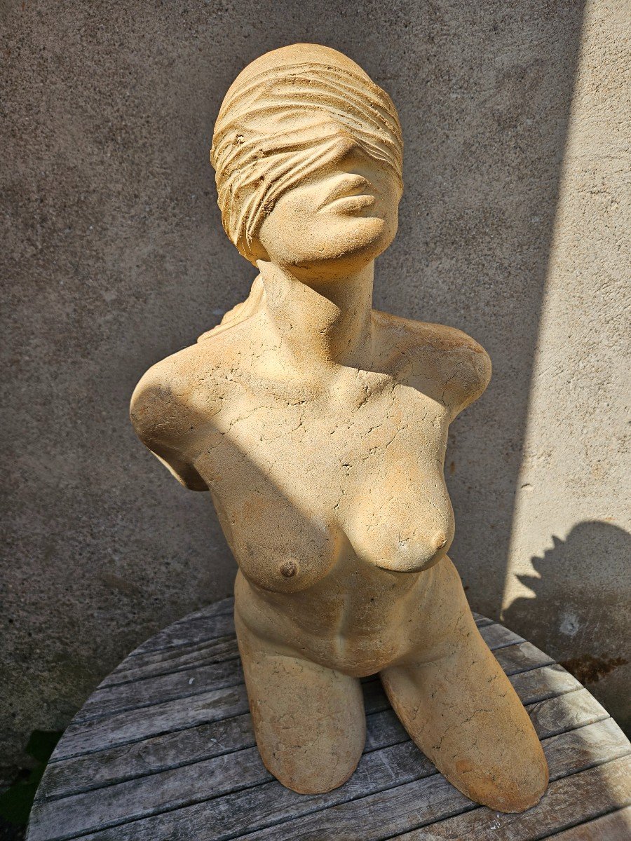 Importante Sculpture Nu Féminin Aux Yeux Bandés Par Michel Cayla-photo-3