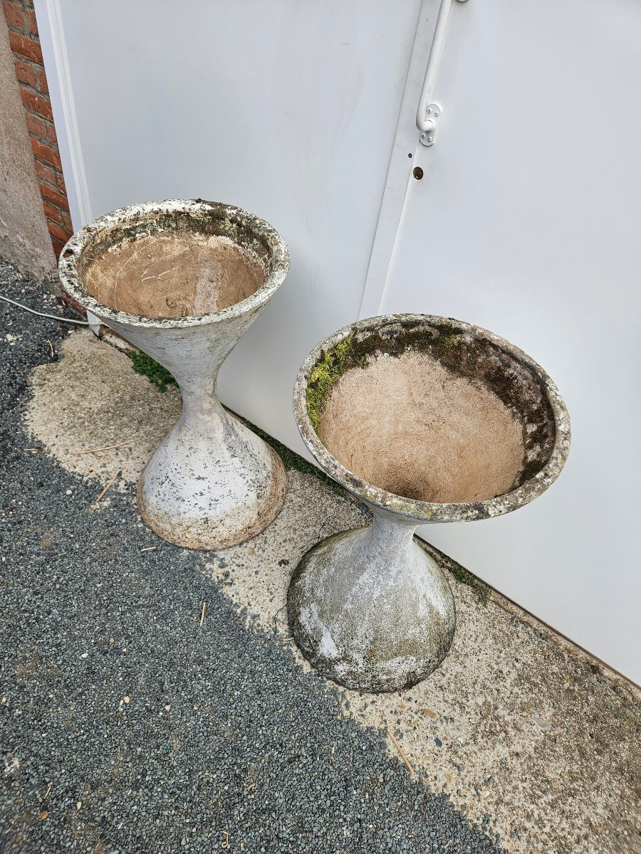 Pair Of "diabolo" Planters, Willy Guhl, Swiss Design, Circa 1960/1970. Eternit-photo-2