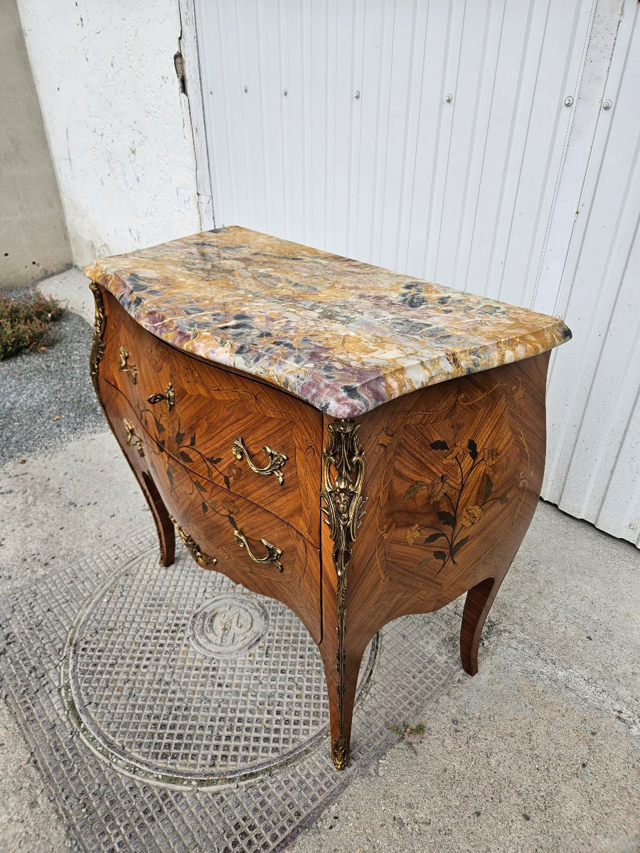 Small Louis XV Style Inlaid Chest Of Drawers With Marble Top-photo-1