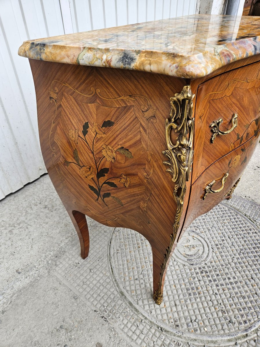 Small Louis XV Style Inlaid Chest Of Drawers With Marble Top-photo-2