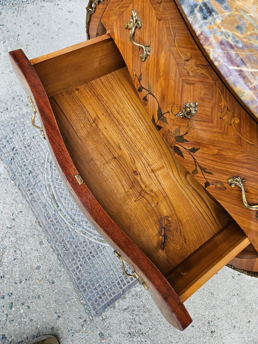 Small Louis XV Style Inlaid Chest Of Drawers With Marble Top-photo-4