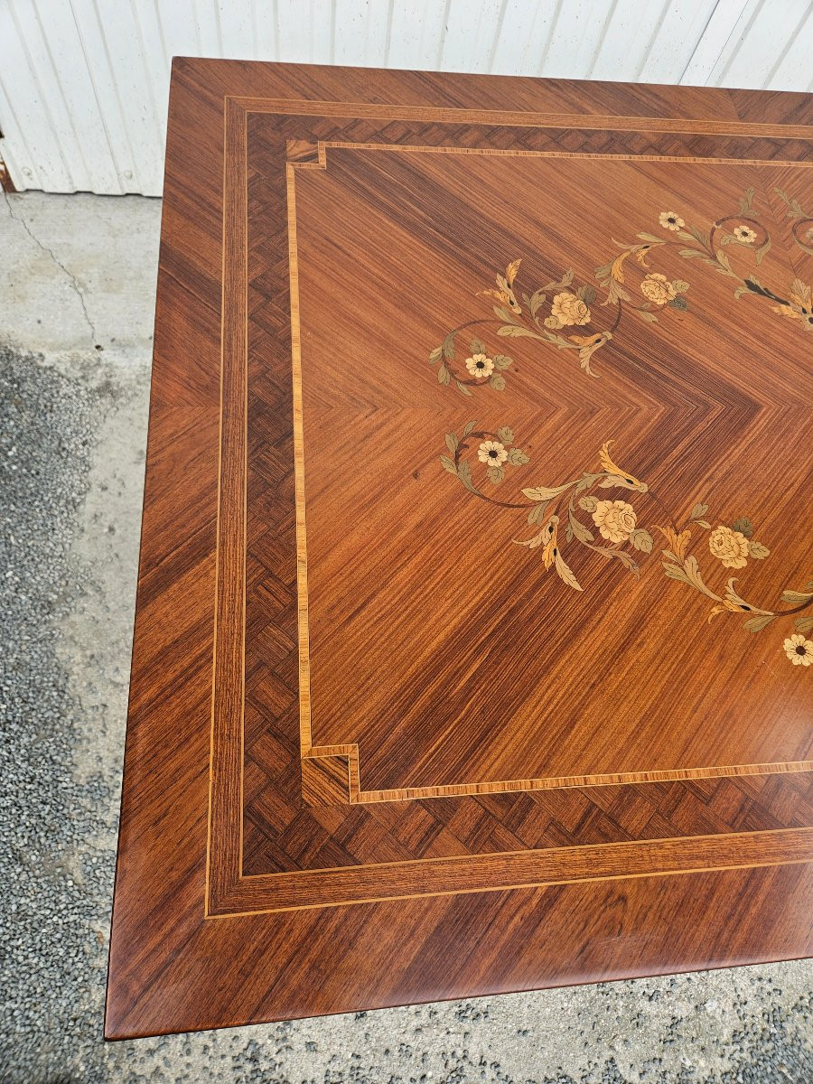Louis XV Style Marquetry Dining Room Table Decorated With Gilded Bronzes-photo-1