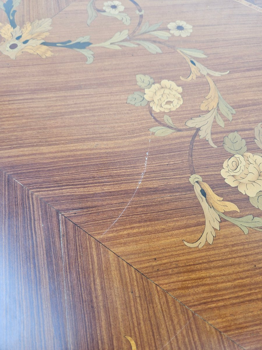 Louis XV Style Marquetry Dining Room Table Decorated With Gilded Bronzes-photo-8