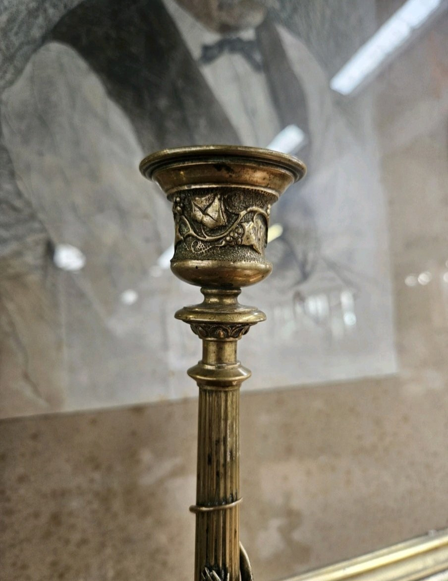 Pair Of Bronze Candlesticks Decorated With Salamanders, Napoleon III Period - 19th Century-photo-3