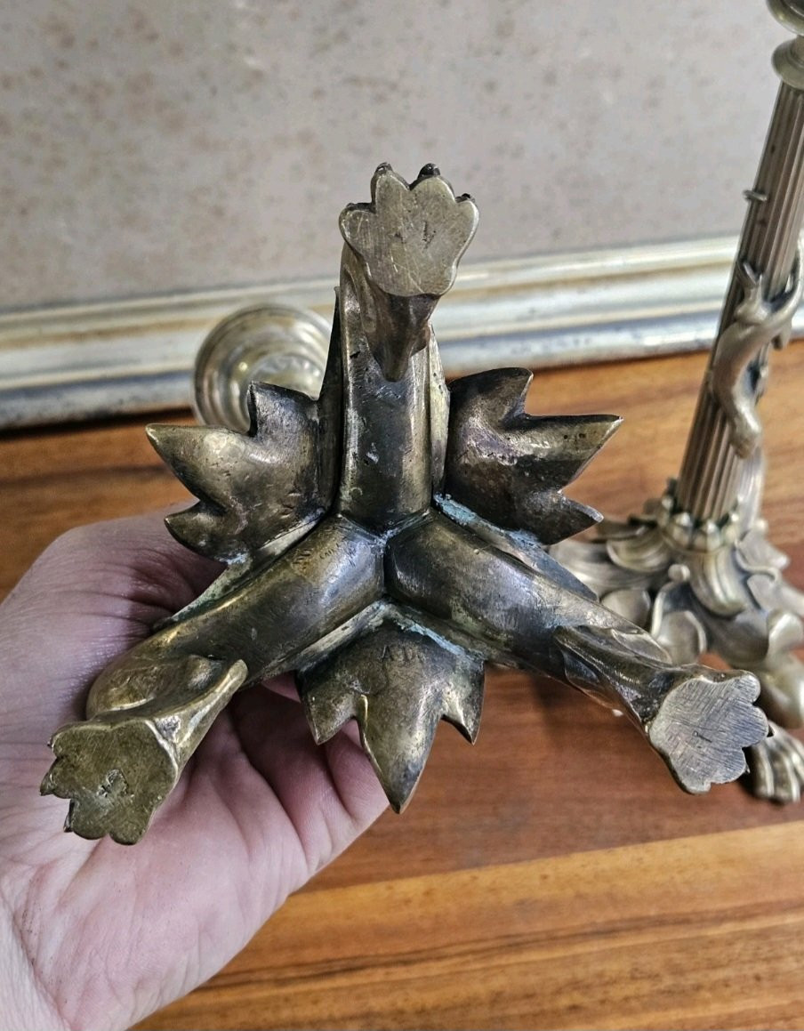 Pair Of Bronze Candlesticks Decorated With Salamanders, Napoleon III Period - 19th Century-photo-2