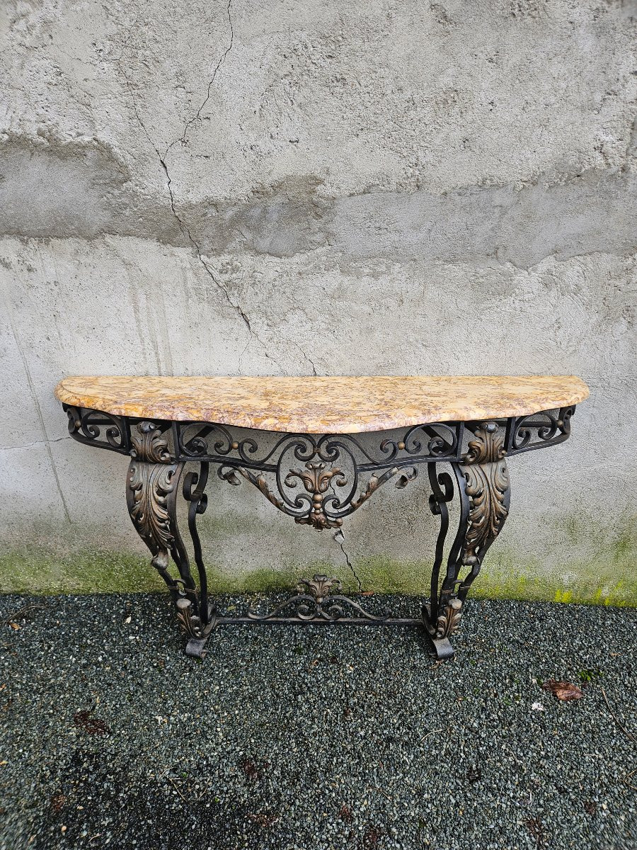 Louis XV Style Marble And Wrought Iron Console-photo-2