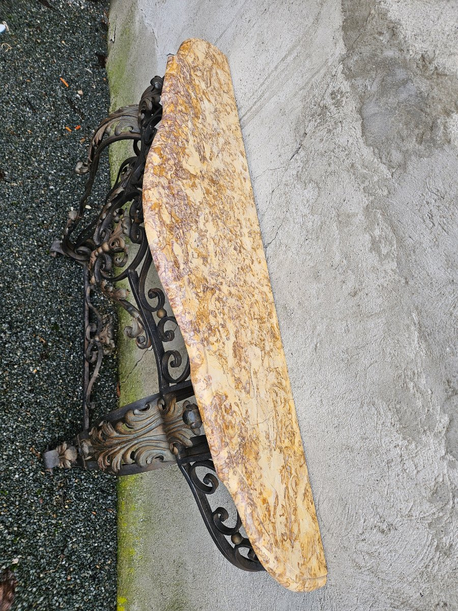 Louis XV Style Marble And Wrought Iron Console-photo-1