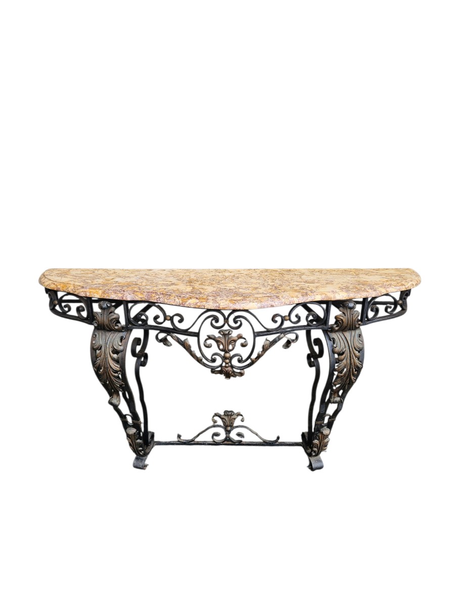 Louis XV Style Marble And Wrought Iron Console