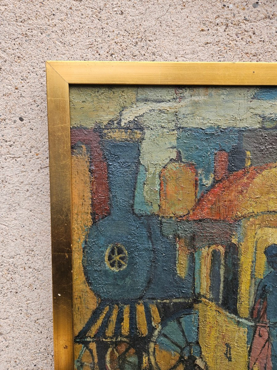 Jean MALAVAL - Le train bleu - huile sur toile-photo-3