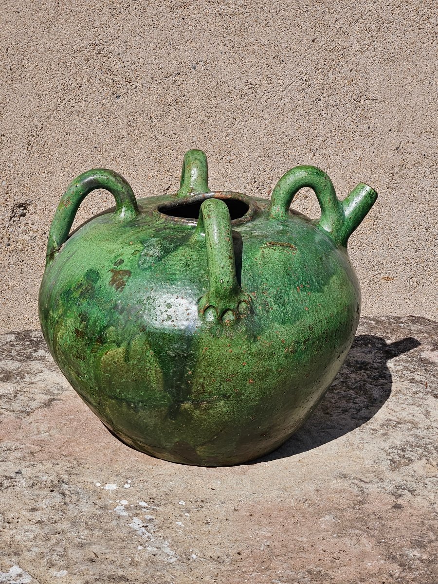 Importante cruche ancienne en terre cuite vernissée verte – Fin XVIIIe / début XIXe siècl-photo-2